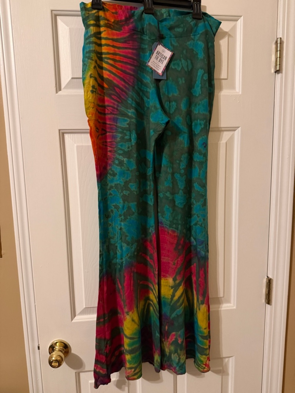 EARTHBOUND Teal Tie-Dye Boot-Cut Flare Pants with Rainbow Accents